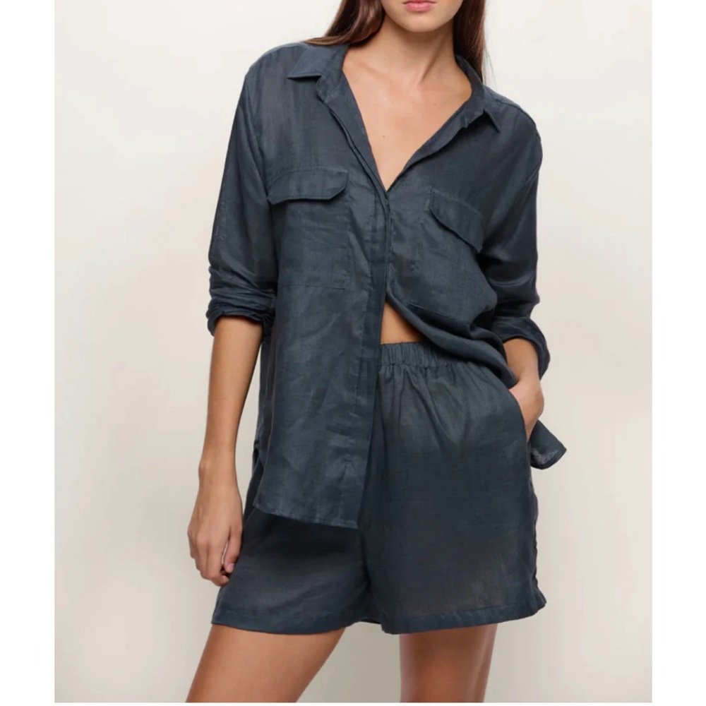 NWT Mikoh Mentawai Shirt - 100% Linen - Black Button-Up Shirt